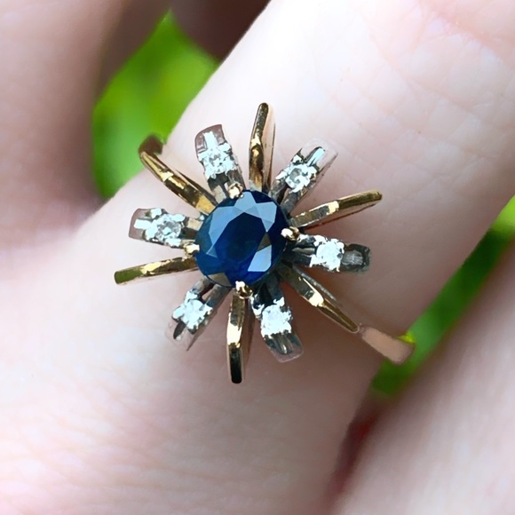 🔥SOLD🔥 14K Starburst Sapphire & Diamond Ring - Picture 2 of 8